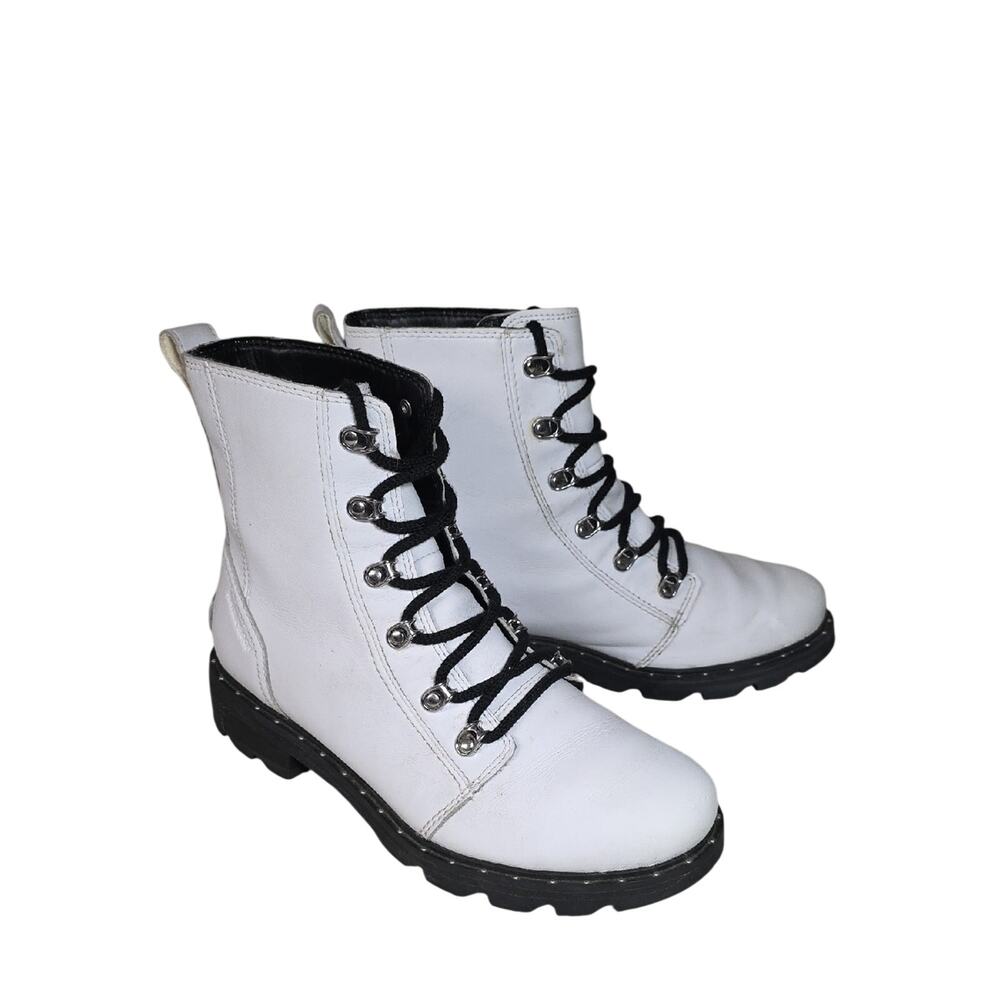 Sorel Lennox Lace Waterproof White Leather Combat Boots Womens Size 9